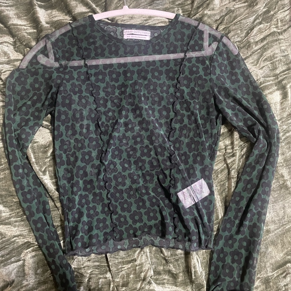 Sheer Black and Green Floral Urban Outfitters Long Sleeve Size Small